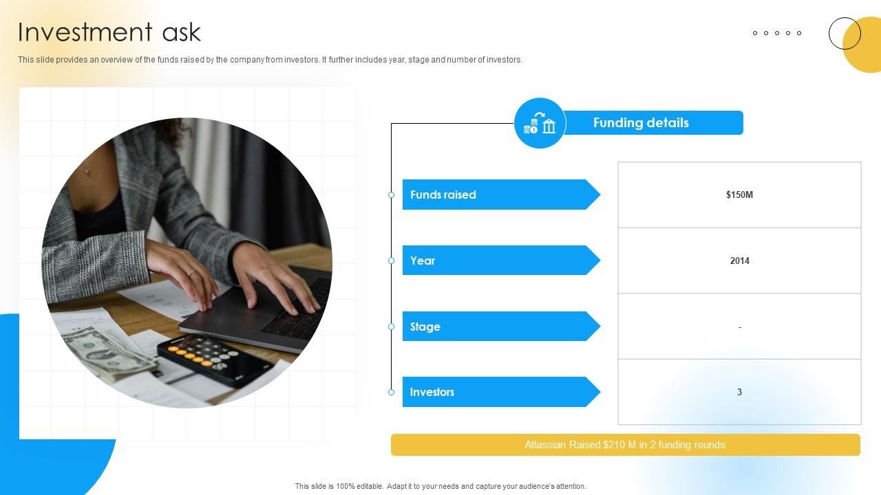 Investment Ask Software Development Company Funding Elevator Pitch Deck