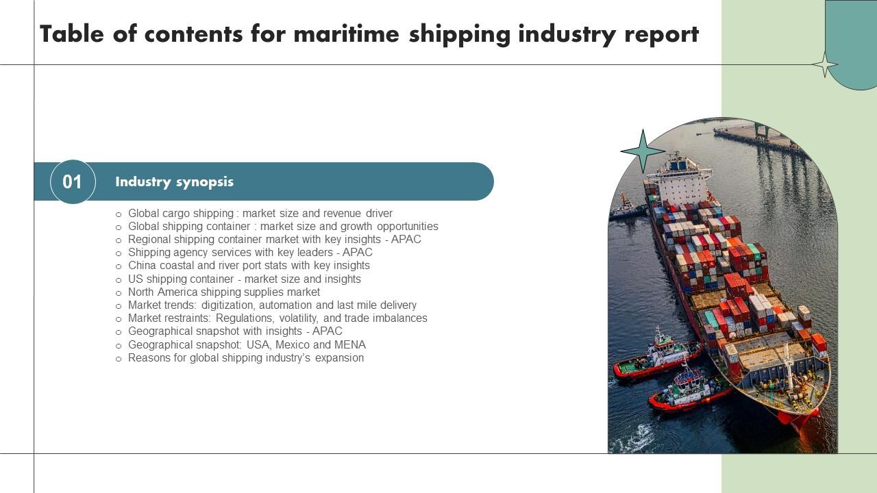 Maritime Shipping Industry Report Table Of Contents IR SS V