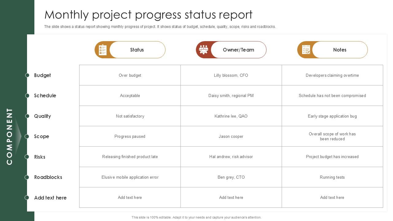 Monthly Project Progress Status Report PPT Presentation SS