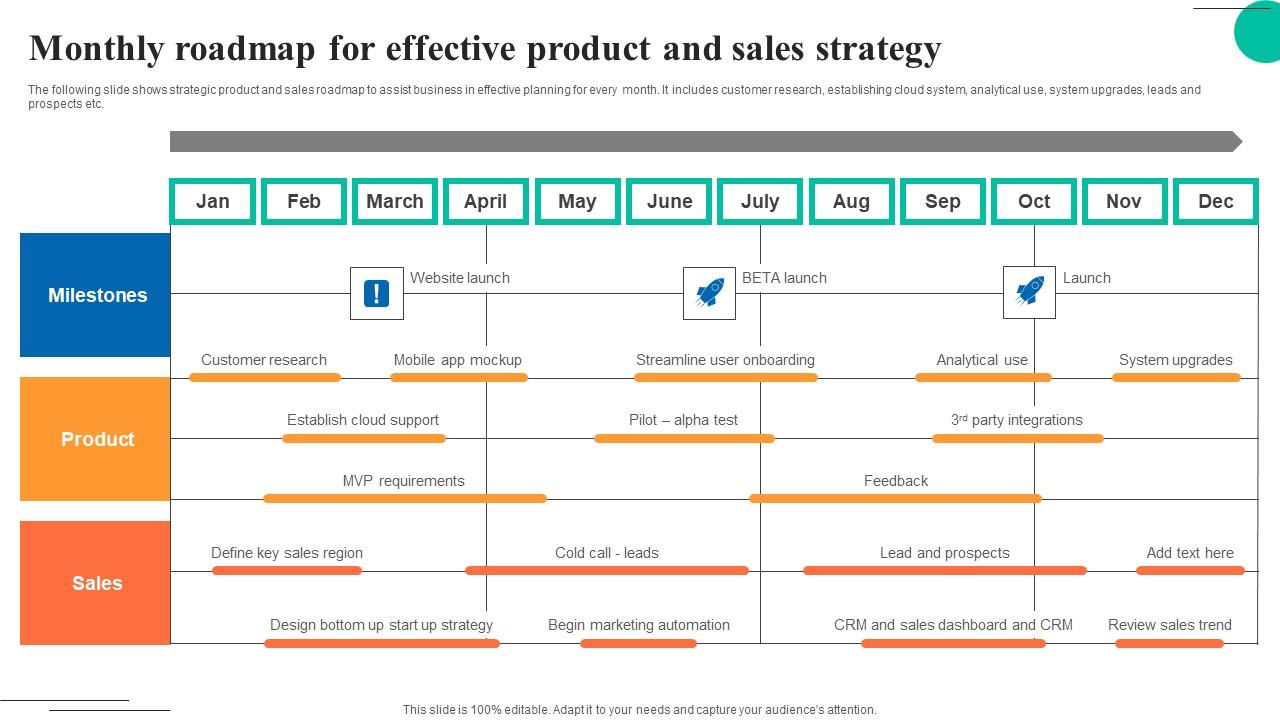 Monthly Roadmap For Effective Product And Sales Strategy Infographics Pdf