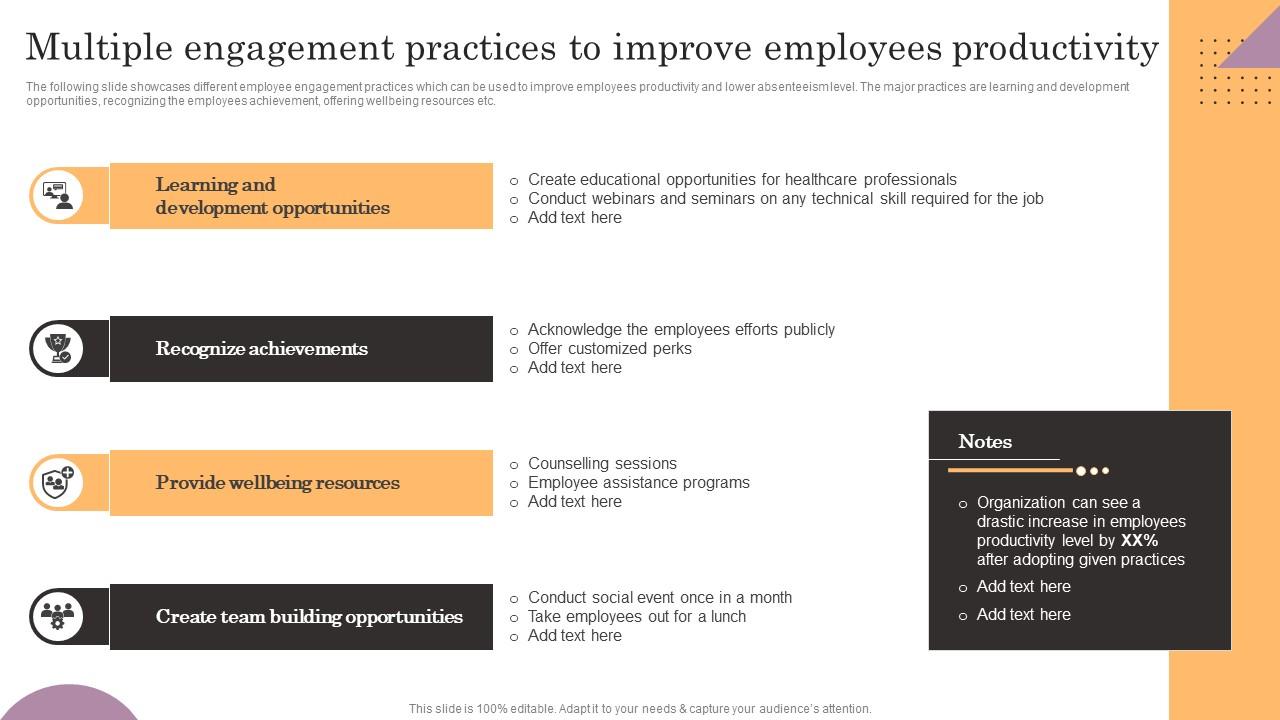 Multiple Engagement Practices To Improve Employees General Management Background Pdf