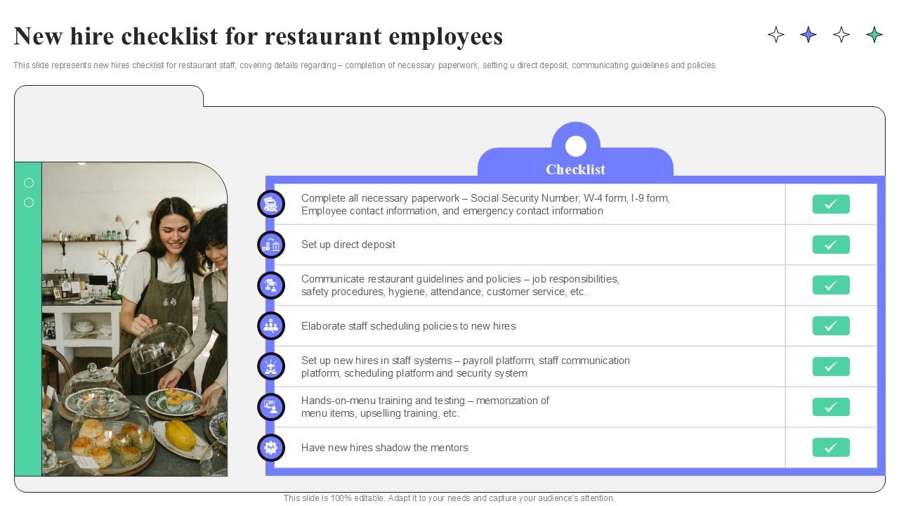 New Hire Checklist For Restaurant Employees Strategic Guide To Launching Ppt Slides