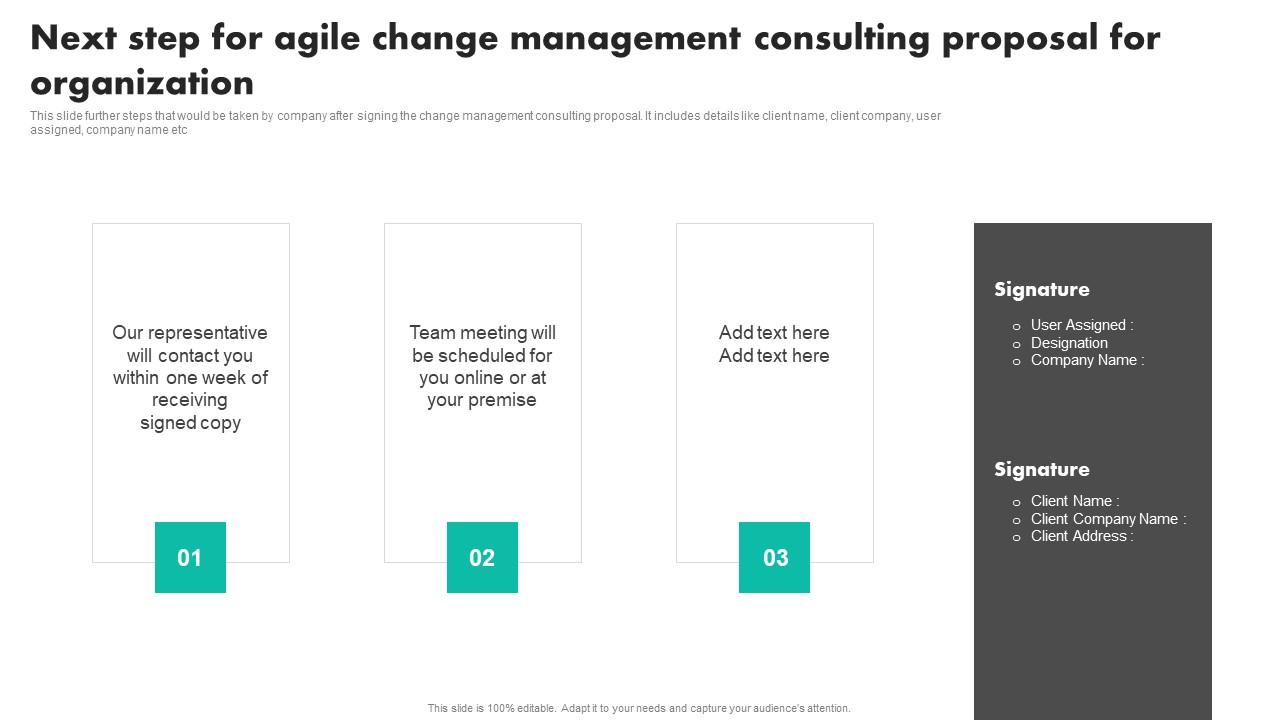 Next Step For Agile Change Management Consulting Proposal For Organization Microsoft PDF