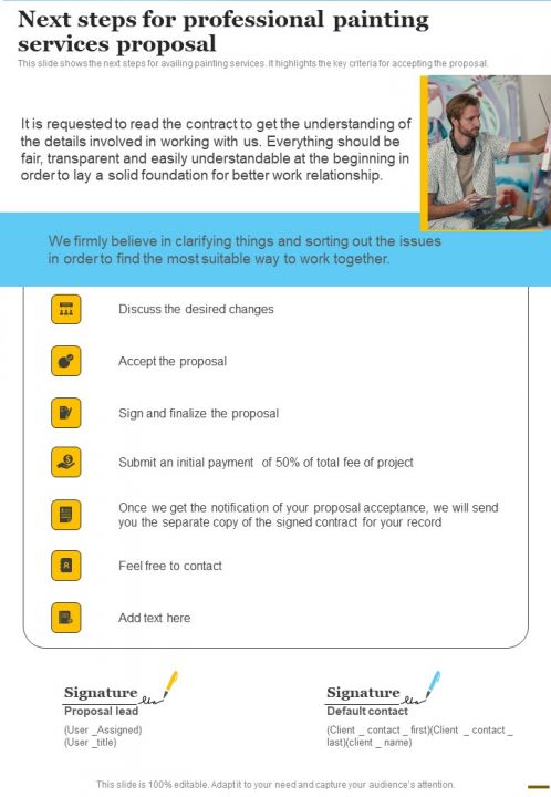 Next Steps For Professional Painting Services Proposal One Pager Sample Example Document