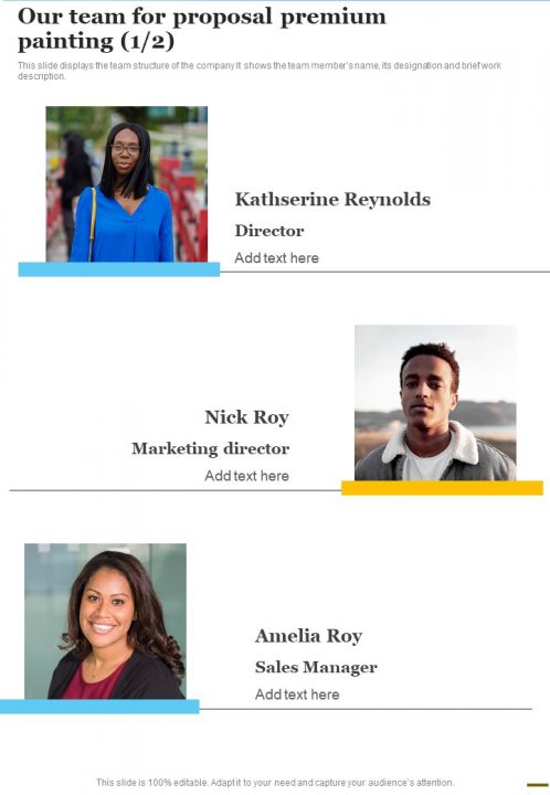 Our Team For Proposal Premium Painting One Pager Sample Example Document