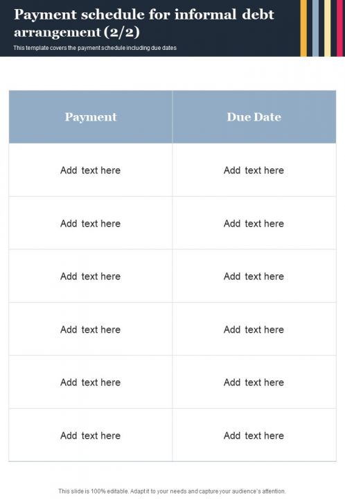 Payment Schedule For Informal Debt Arrangement One Pager Sample Example Document