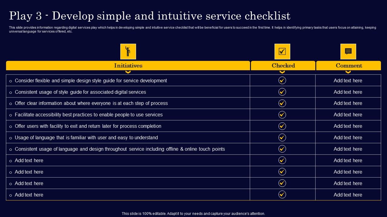 Play 3 Develop Simple And Intuitive Service Checklist Gen Tech Stack Playbook Rules Pdf