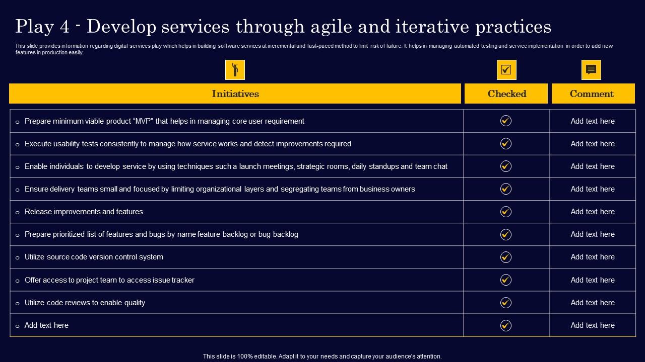 Play 4 Develop Services Through Agile And Iterative Gen Tech Stack Playbook Portrait Pdf