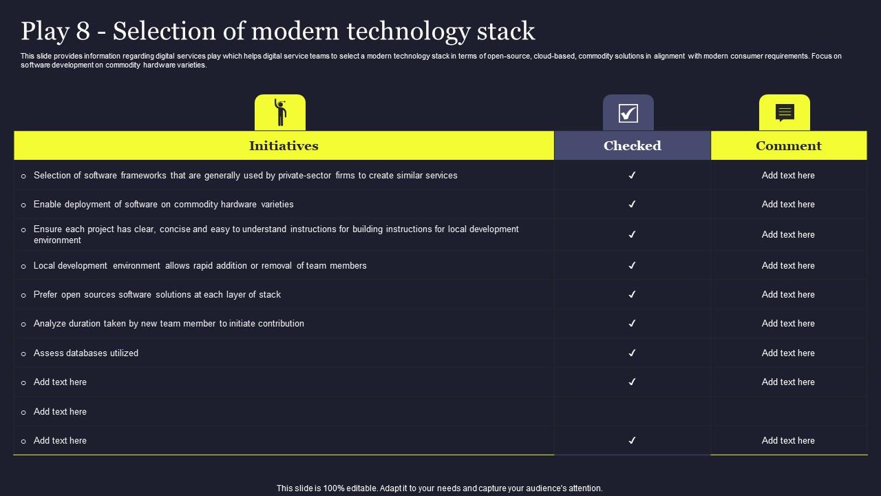 Play 8 Selection Of Modern Technology Stack Playbook For Managing Us Elements Pdf