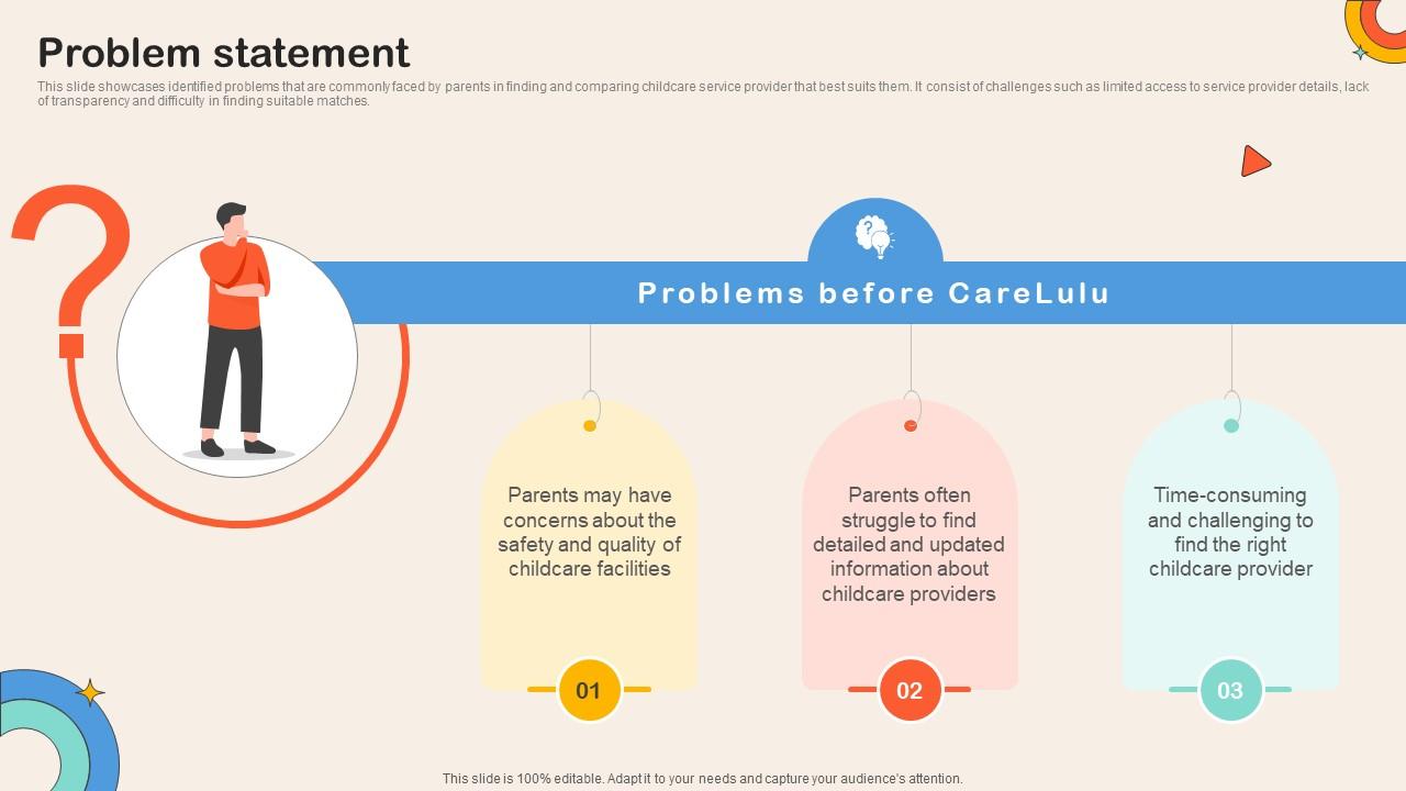 Problem Statement Childcare Service Comparison Platform Investor Funding Elevator Pitch Deck