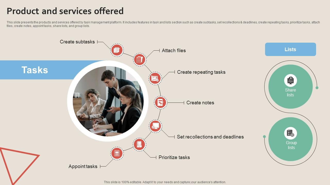 Product And Services Offered Work Management Tool Pitch Deck