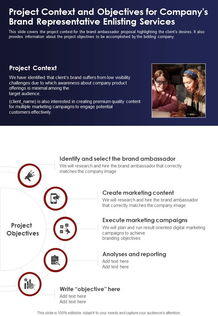 Project Context And Objectives For Companys Brand Representative One Pager Sample Example Document