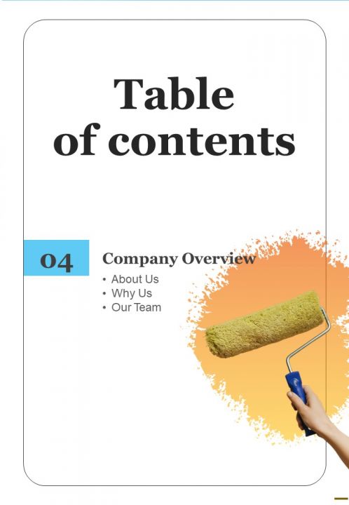Proposal For Premium Painting Services Table Of Contents One Pager Sample Example Document