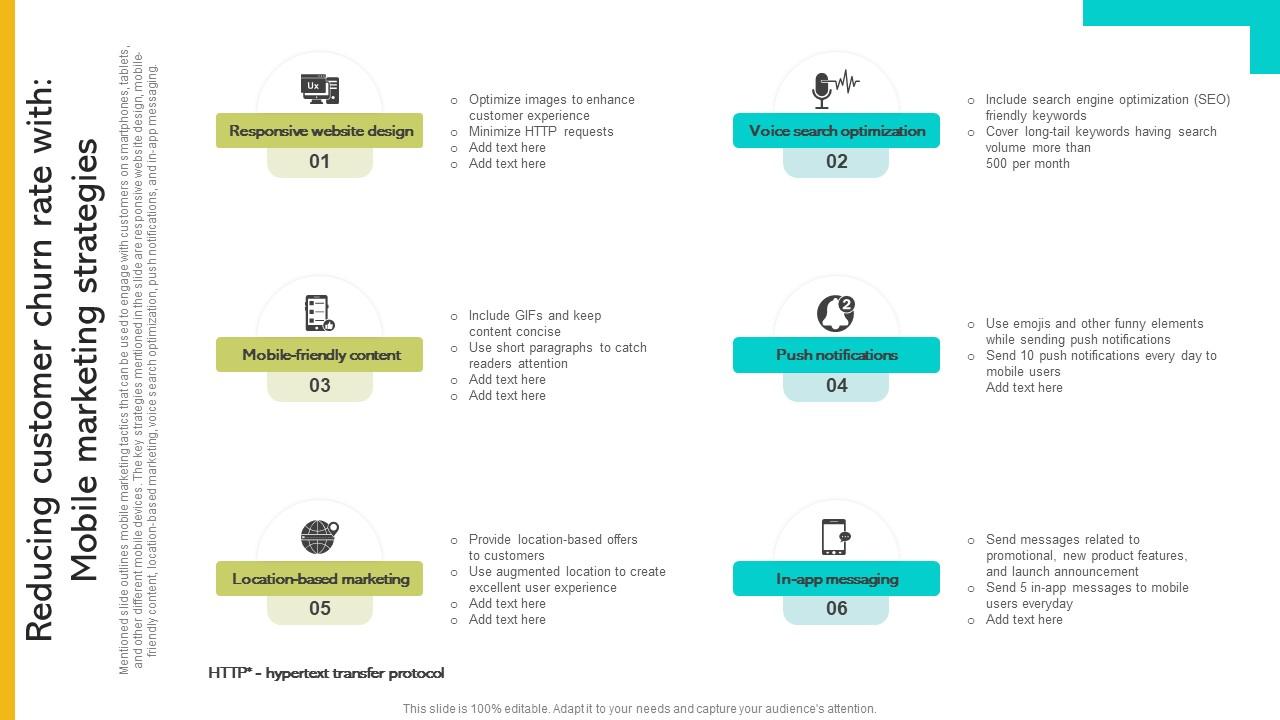 Reducing Customer Churn Rate With Mobile Marketing Implementing Strategies To Enhance Background PDF