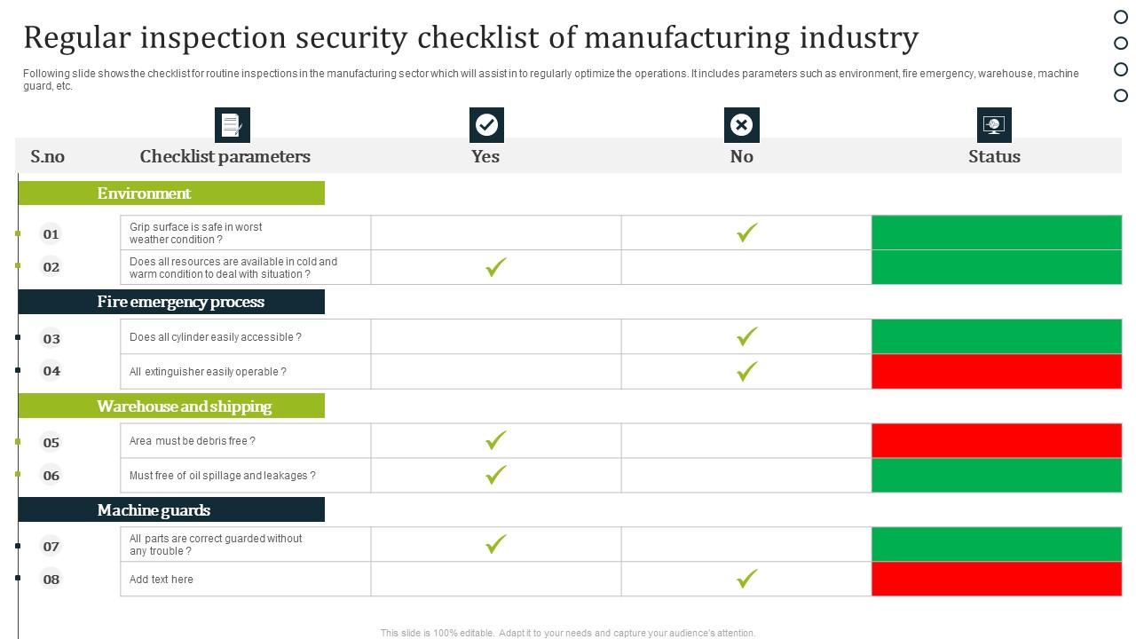 Regular Inspection Security Checklist Of Manufacturing Industry Demonstration Pdf