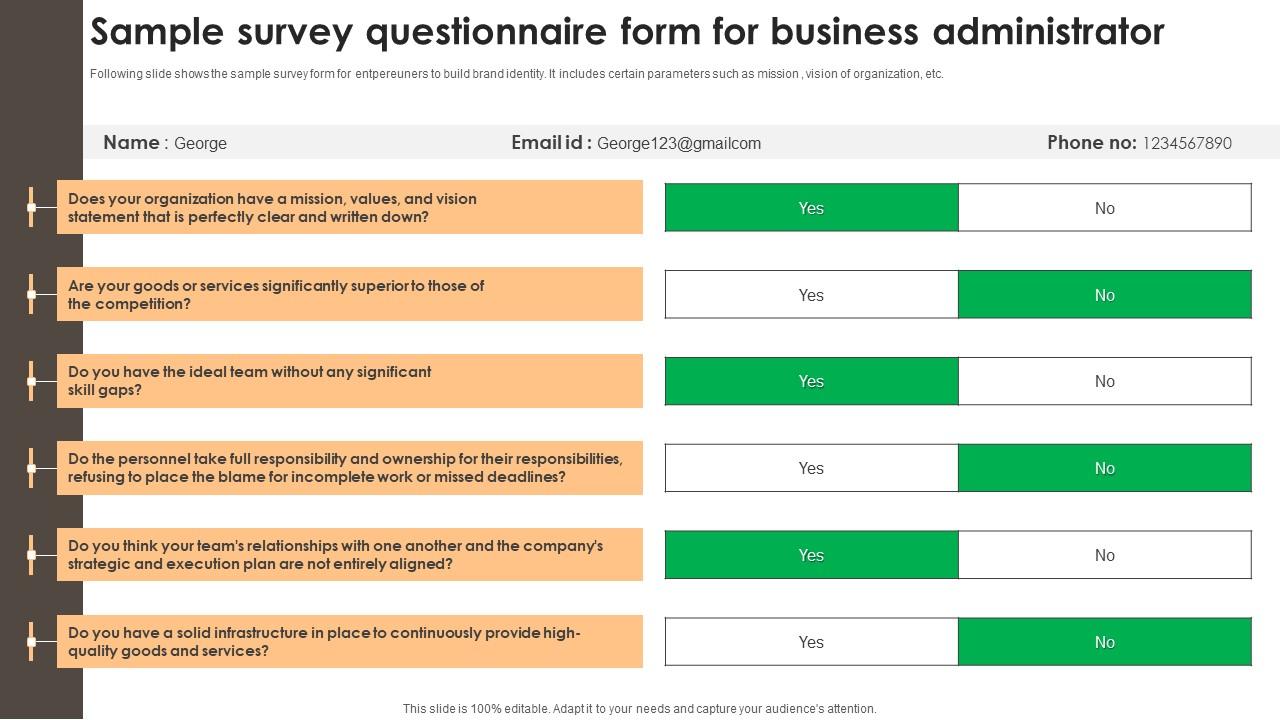 Sample Survey Questionnaire Form For Business Administrator Survey Ss