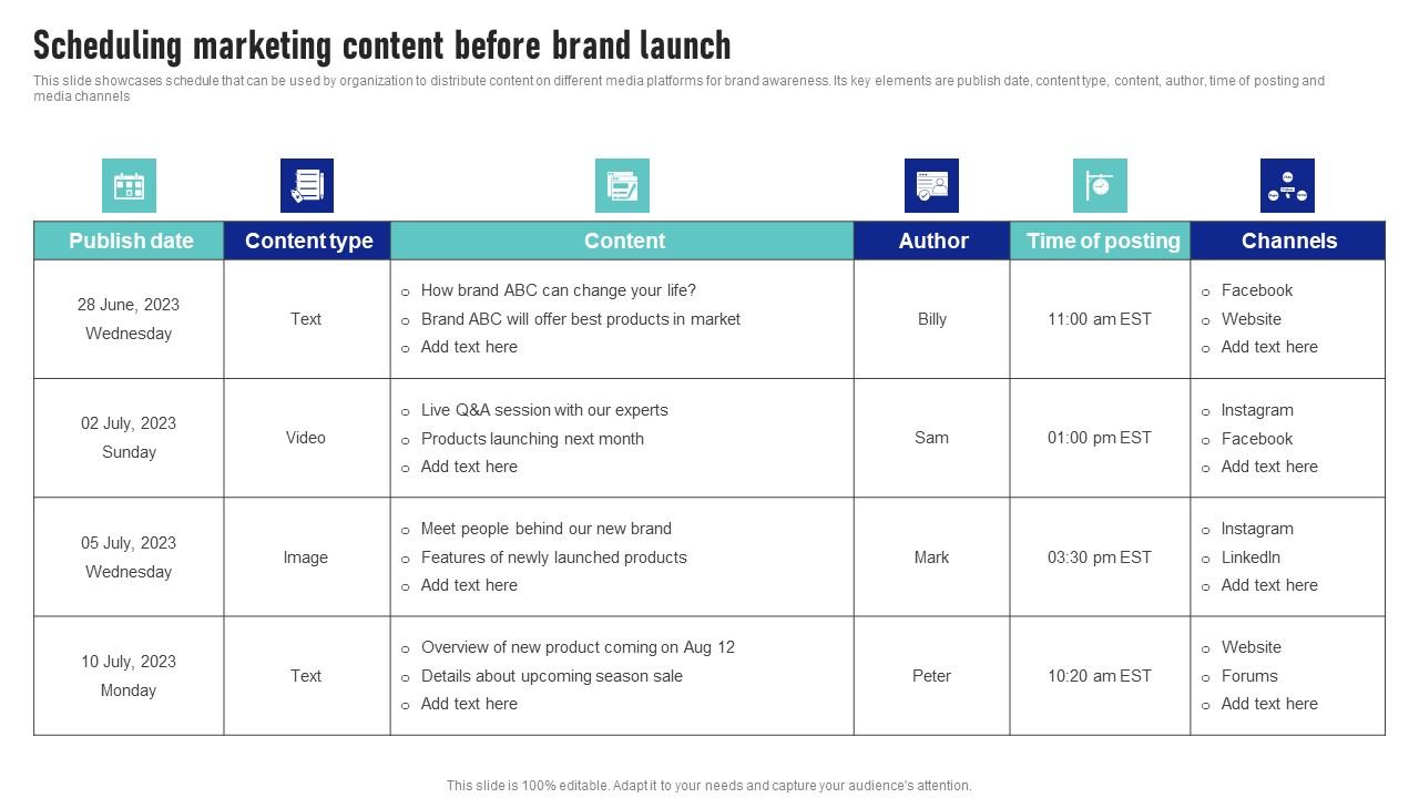 Scheduling Marketing Content Before Brand Launch Launching New Product Brand Formats Pdf