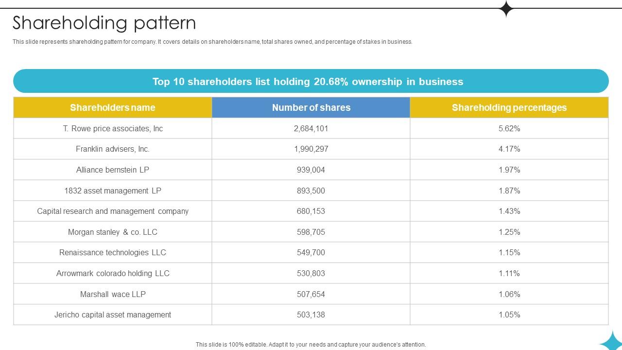 Shareholding Pattern Investor Funding Elevator Pitch Deck For Business Operations Management Platform