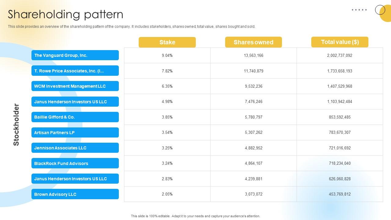 Shareholding Pattern Software Development Company Funding Elevator Pitch Deck
