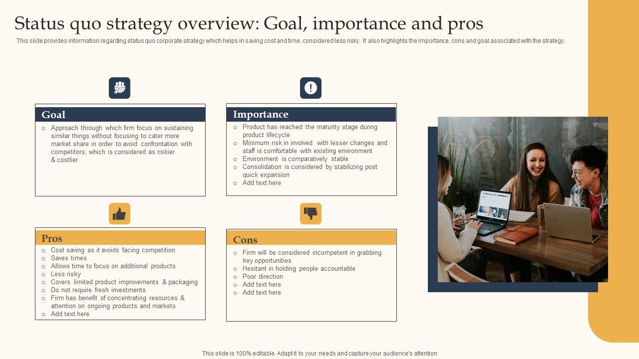 Status Quo Strategy Overview Goal Key Business Tactics For Organizational Success Brochure Pdf