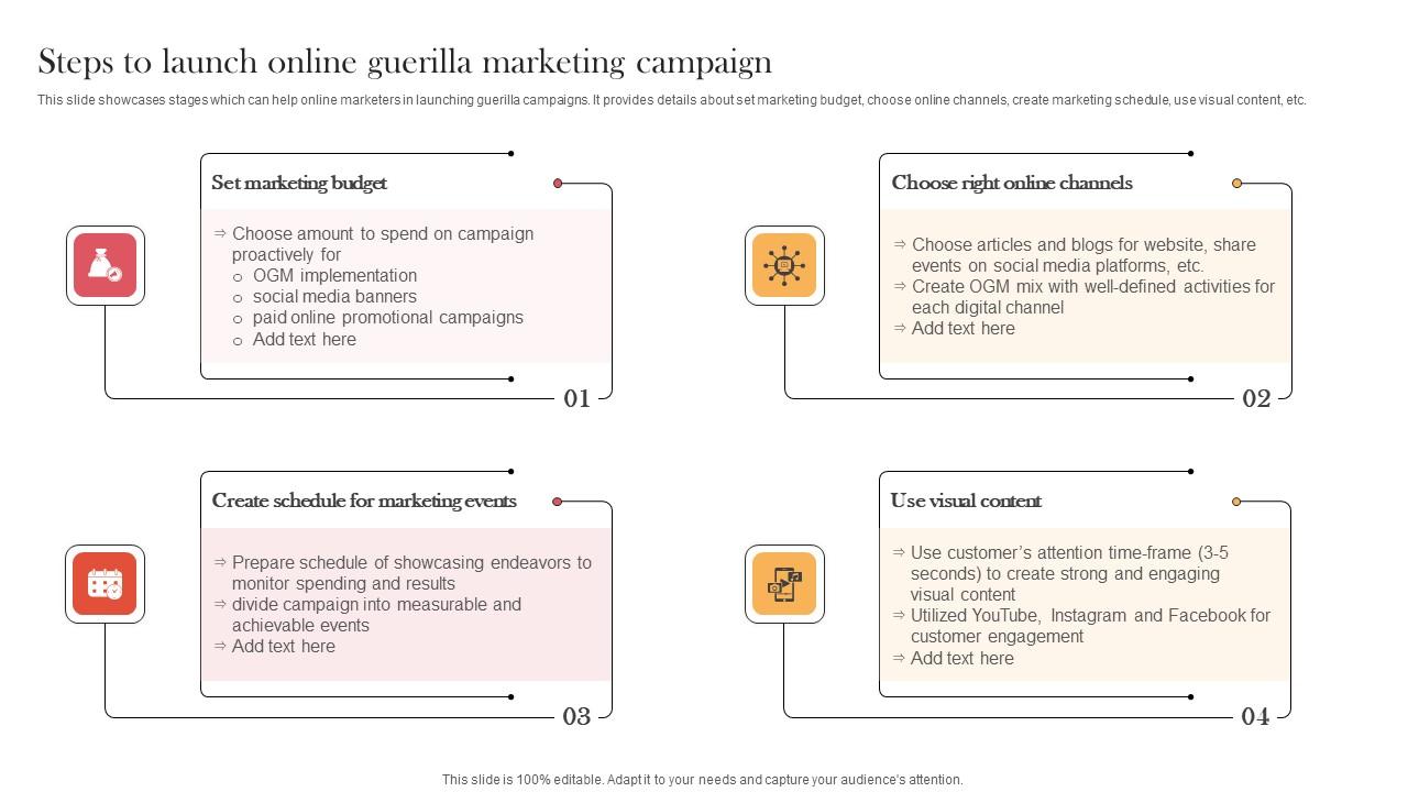 Steps To Launch Online Guerilla Marketing Campaign Designing Approaches Graphics Pdf
