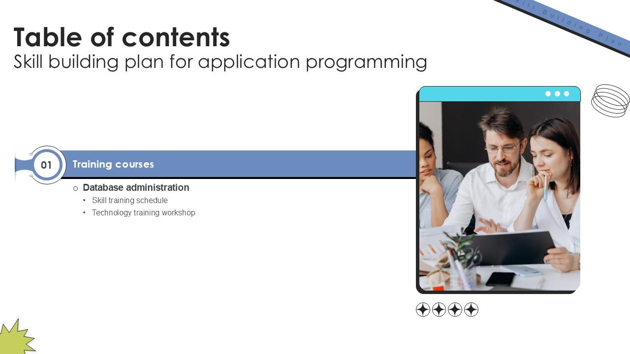 Table Of Content Skill Building Plan For Application Programming PPT Presentation DTE SS V
