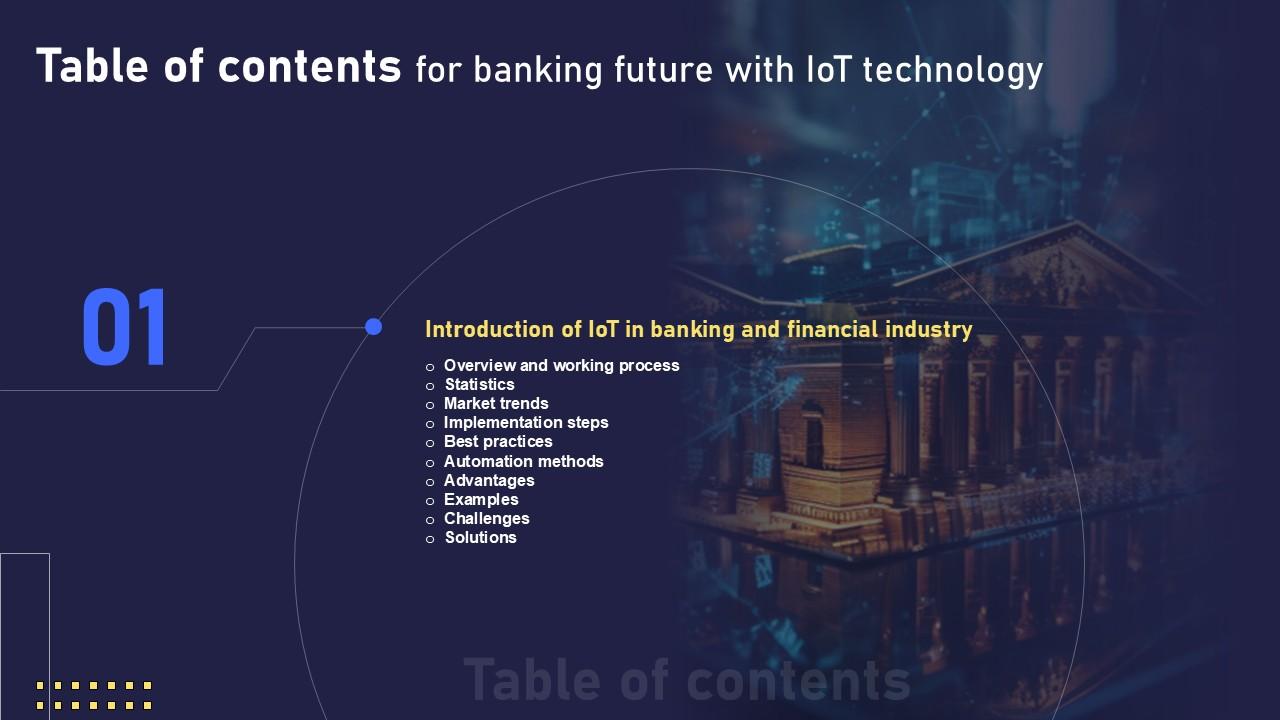Table Of Contents Banking Future With IoT Technology Ppt Example IoT SS V