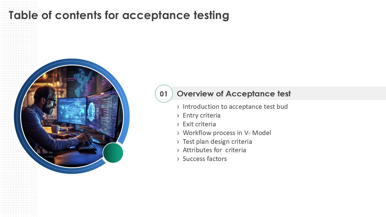 Table Of Contents For Acceptance Testing Slide6 Ppt Sample