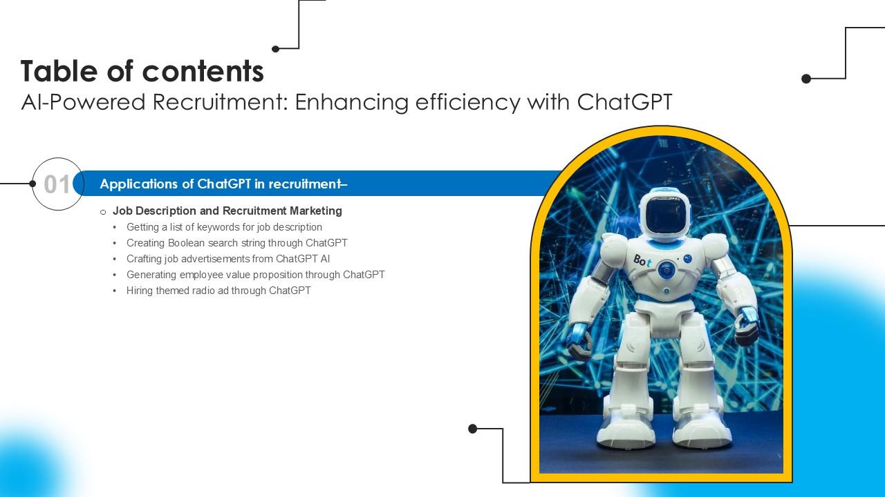Table Of Contents For AI Powered Recruitment Enhancing Efficiency With ChatGPT Ppt PowerPoint AI SS V