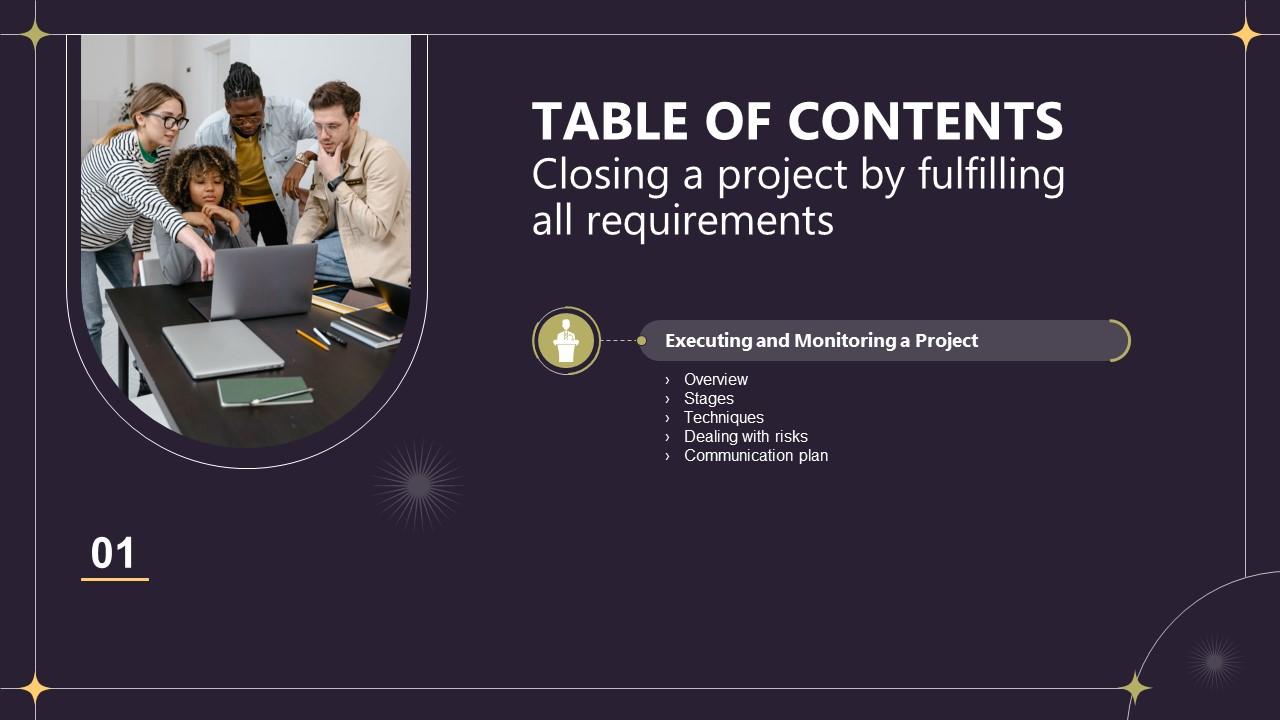 Table Of Contents For Closing A Project By Fulfilling All Requirements PM SS V