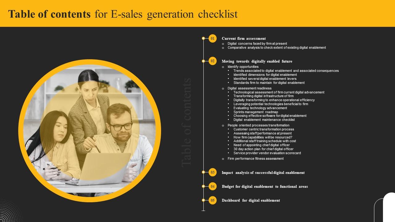 Table Of Contents For E Sales Generation Checklist Rules PDF