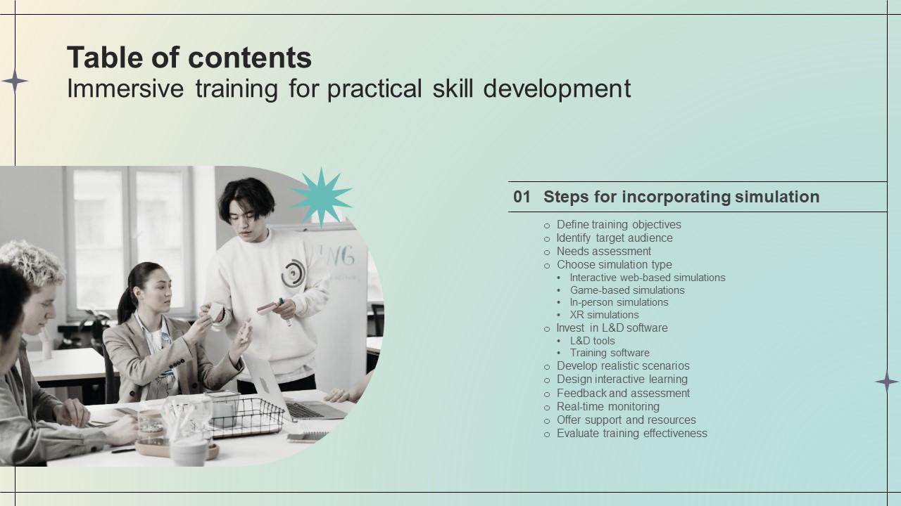 Table Of Contents For Immersive Training For Practical Skill Development DTE SS V