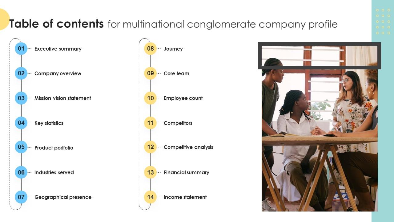 Table Of Contents For Multinational Conglomerate Company Profile CP SS V
