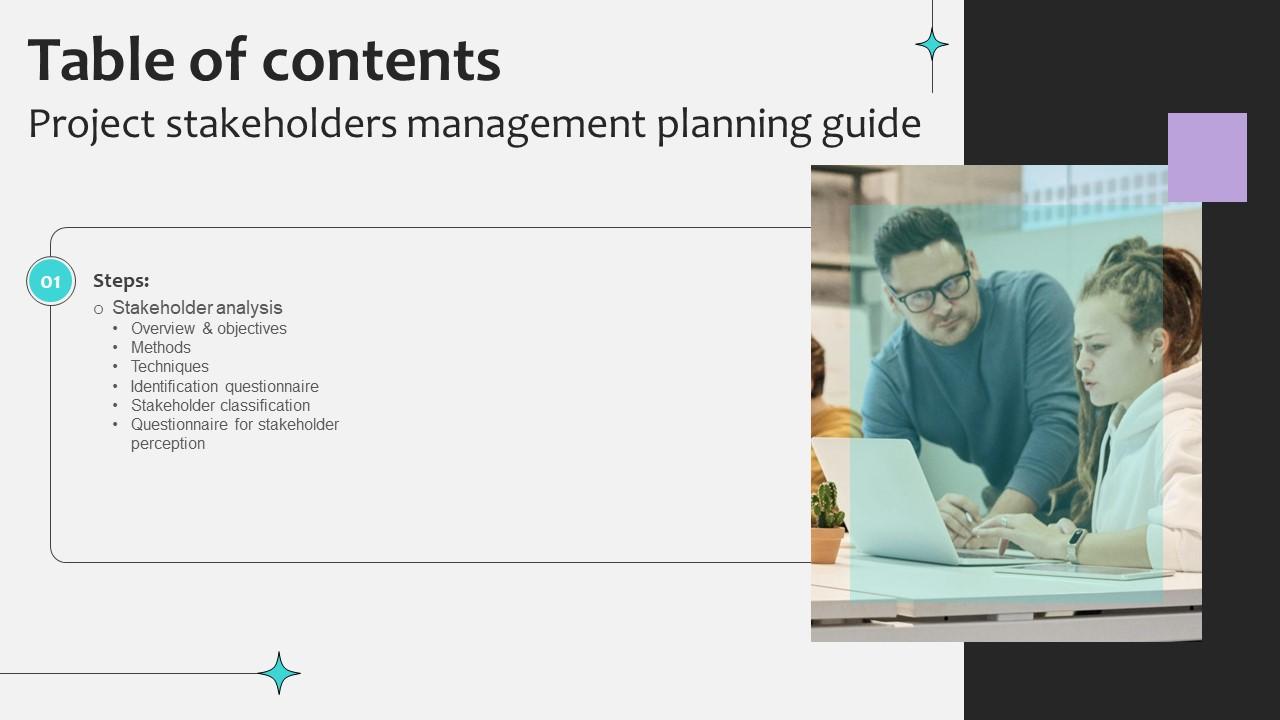 Table Of Contents For Project Stakeholders Management Planning Guide Ppt Slide