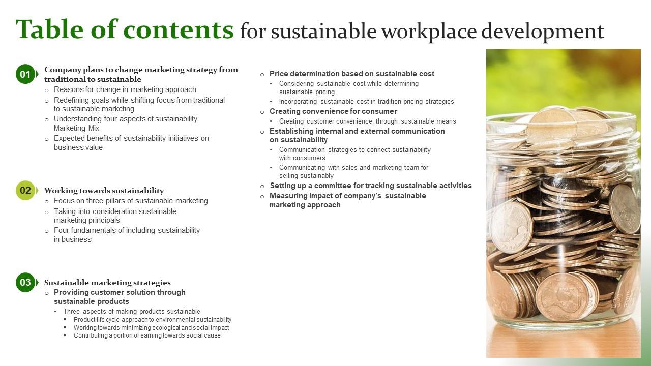 Table Of Contents For Sustainable Workplace Development Demonstration Pdf