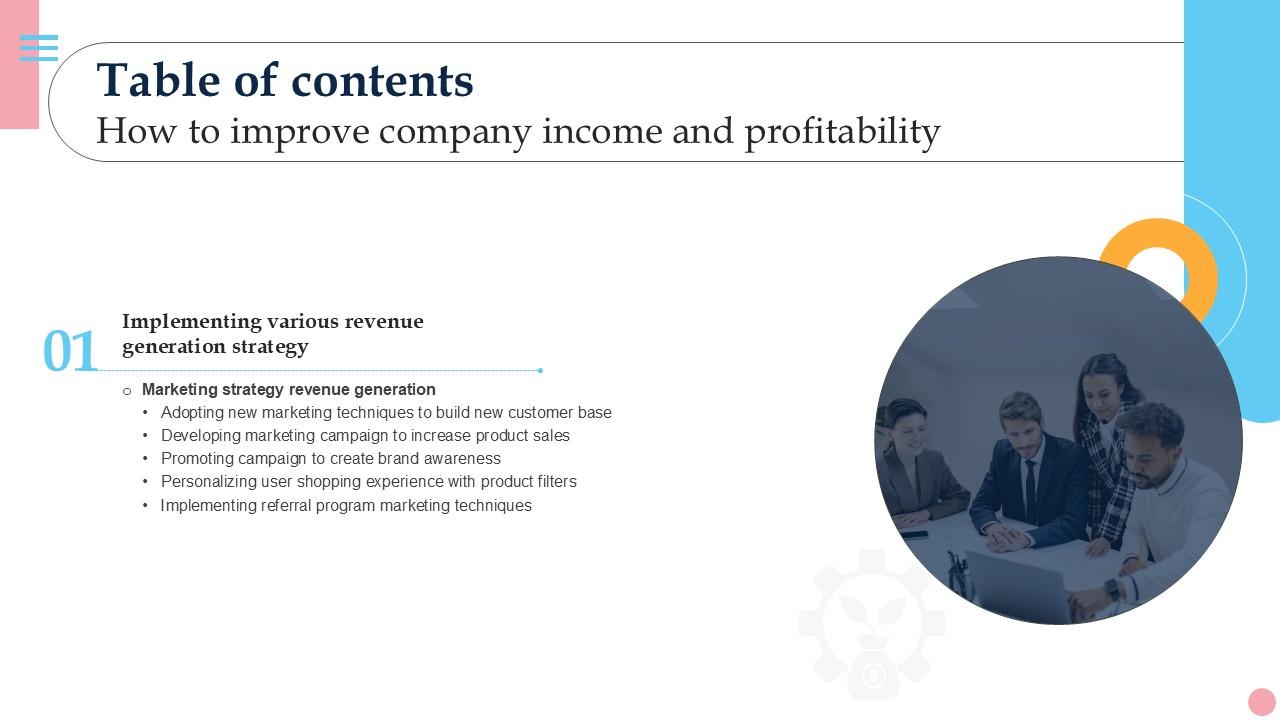 Table Of Contents How To Improve Company Income And Profitability PPT Example Strategy SS V