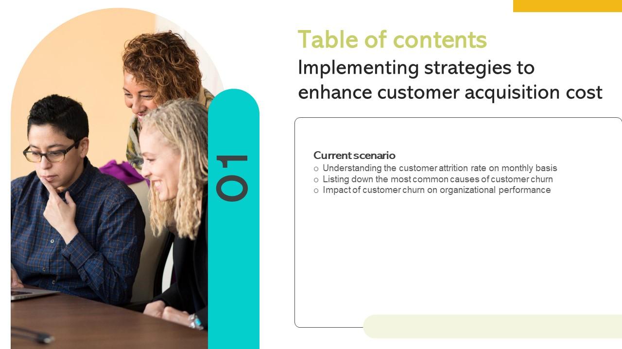 Table Of Contents Implementing Strategies To Enhance Customer Acquisition Cost Structure PDF