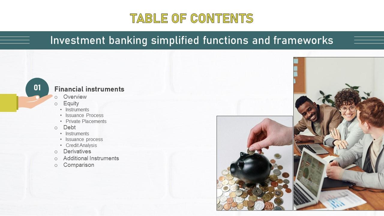 Table Of Contents Investment Banking Simplified Functions And Frameworks Fin SS V