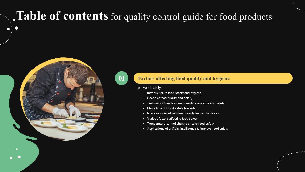 Table Of Contents Quality Control Guide For Food Products PPT PowerPoint