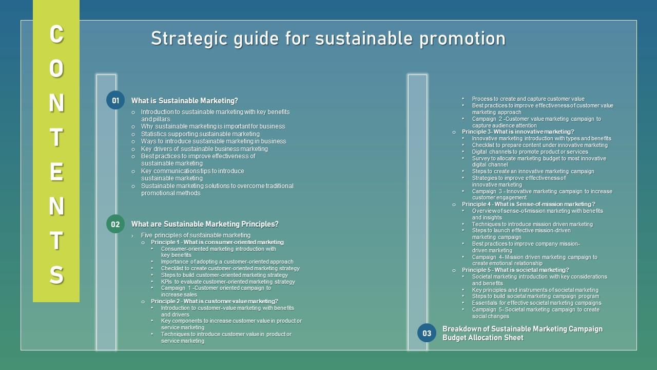 Table Of Contents Strategic Guide For Sustainable Promotion Formats Pdf