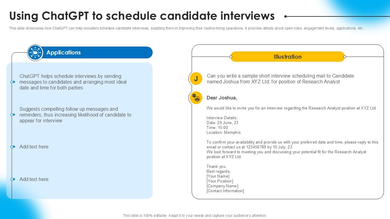 Using ChatGPT To Schedule Candidate AI Powered Recruitment Enhancing Ppt Presentation AI SS V