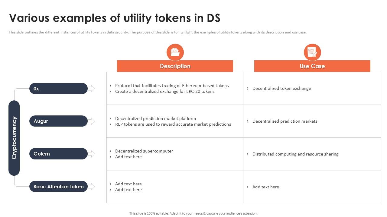 Various Examples Of Utility Tokens In Ds Securing Your Data Ppt Powerpoint