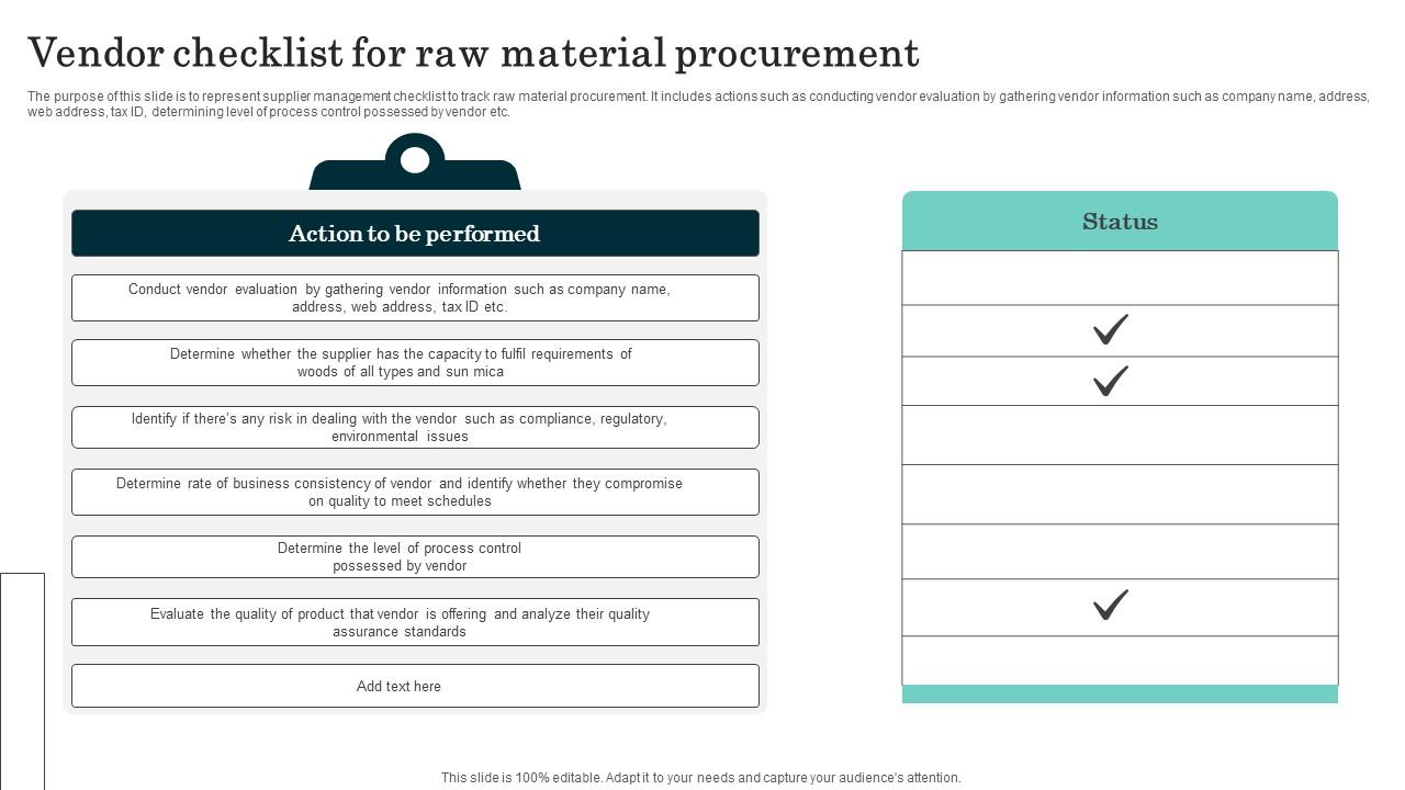 Vendor Checklist For Raw Material Procurement Rules Pdf