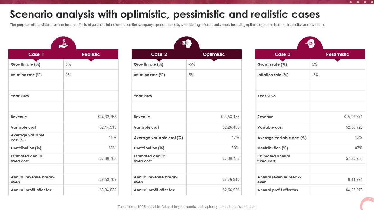 Wine Lounge Business Plan Scenario Analysis With Optimistic Pessimistic And Realistic Cases BP SS V