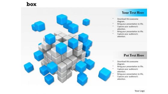 0814 Stock Photo Blue Cubes Flying Out Of Box PowerPoint Slide