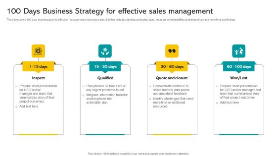 100 Days Business Strategy For Effective Sales Management Professional PDF