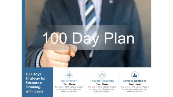 100 Days Strategy For Resource Planning With Icons Ppt PowerPoint Presentation Show Slide