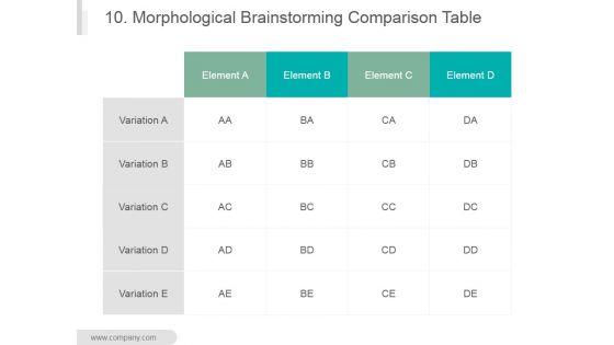 10 Morphological Brainstorming Comparison Table Ppt PowerPoint Presentation Graphics