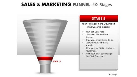 10 Stage Sales And Marketing Funnel Editable PowerPoint Graphics Slide