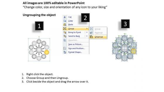 10 Stages Converging Business PowerPoint Theme Process Radial Network Slides